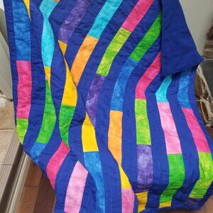 New Rainbow Baby Quilt Lap Blanket Handmade Shower Gift Unisex Crib Quilt Blue